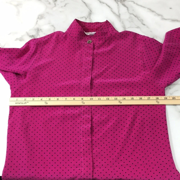 Ann Taylor Vintage Pink Polka‎ Dot Button Silk Top - Picture 6 of 9